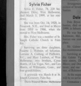 Obituary for Sylvia F Fisher