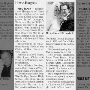 Marriage of HOWLE, III, Harry Gandy & HARGRAVE, Heather Jane