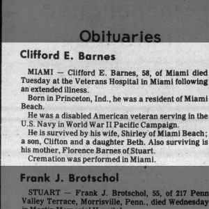Obituary for Clifford E Barnes